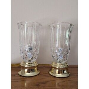 2 Vtg Crystal Torchiere Accent Table Lamps Gold Metal Bases Cord Cottagecore